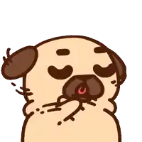 a cartoon pug with its eyes closed and its tongue out