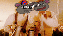 a cartoon of two people with a mouse on their faces
