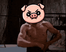 a shirtless man with a pig 's face on his face