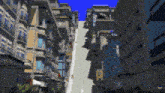 a computer generated image of a city with buildings and a blue sky