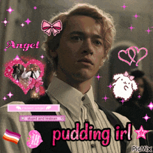 a picture of a man with the words pudding irl written on it
