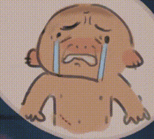 a cartoon of a dog crying with tears running down its face .