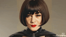 a painting of a woman with red lipstick and a pixverse logo in the corner