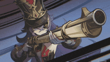 a cartoon drawing of a girl holding a gun with a star on her hat