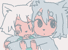 a pixel art drawing of a girl and a boy with a cat 's head