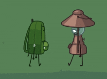 a cartoon of a backpack and a lantern with arms and legs