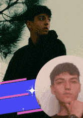 a picture of a young man with a pink and blue border
