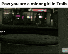 a picture of a manhole cover with a caption that says " you are a minor girl in trails "
