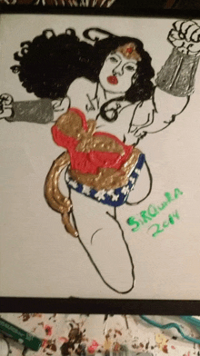a drawing of wonder woman has the year 2014 written on it