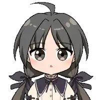 a pixel art drawing of a girl with pigtails and a triangle on her face