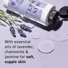 a bottle of avon skin and soft lotion with lavender and chamomile