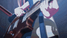 a person is playing a guitar with a blue background