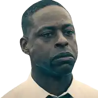 a man in a white shirt and tie looks serious