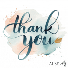 a thank you card with a watercolor background and calligraphy