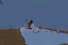 a computer generated image of a christmas tree in a snowy area