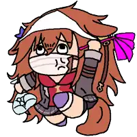 a drawing of a girl wearing a mask and holding a sword .
