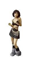 a woman in a black top and skirt dancing