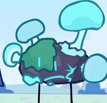a cartoon drawing of a rock with mushrooms growing around it