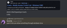 a screenshot of a conversation between serenity and corsax
