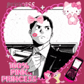 a picture of a man with a pink bow on his head and the words 100 % pink princess on the bottom
