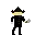 a pixel art drawing of a man in a black coat holding a cigarette .