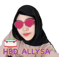 a woman wearing heart shaped sunglasses says hbd allysa next to a cake