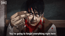 a cartoon of a man with blood on his face and the words you 're going to forget everything right here
