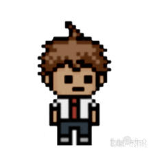 a pixel art drawing of a man with a ponytail