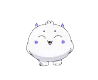 a cartoon drawing of a white monster with horns and a purple eye