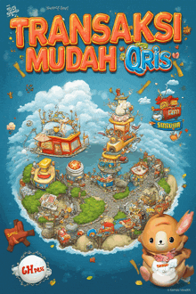 a poster for transaksi mudah oris with a teddy bear on the bottom