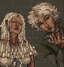 a drawing of a man and a woman with the name sophiahill on the bottom left