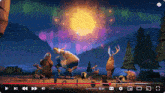 a screenshot of a youtube video shows a deer standing in front of a firework display