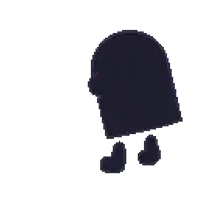 a pixel art drawing of a black object with a white eye and circles .