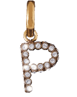 a gold pendant with the letter p surrounded by rhinestones