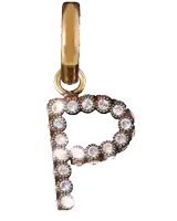 a gold pendant with the letter p surrounded by rhinestones