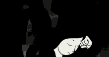 a black and white cartoon of a woman with her eyes closed and a fist in her hand .