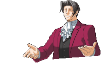a cartoon drawing of a man in a red suit and white tie