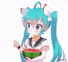 Hatsune Miku Eating GIF - Hatsune Miku Eating Melancia GIFs