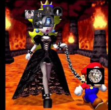 a video game scene with mario and princess peach in the background