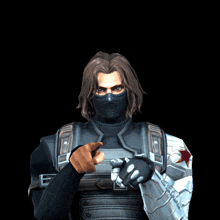 a man wearing a mask has a heart drawn on his head