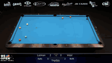 a pool table sponsored by jb cases and csi