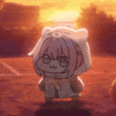 a cartoon character wearing a cat hoodie with a smiley face on it