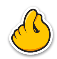 a sticker of a yellow hand with a black outline on a white background