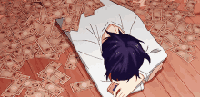 noragami yato money surrounded by cash upset