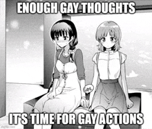 two anime girls are sitting next to each other and holding hands .