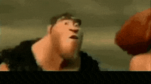 a cartoon character is talking to another cartoon character while holding a boxing glove .