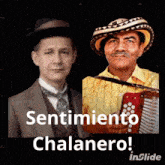a man in a hat is next to another man holding an accordion