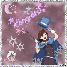 a picture of a girl with a top hat and the word congrats