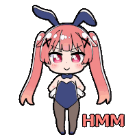 a cartoon drawing of a girl with bunny ears and the word hmm below her