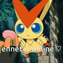 a picture of a cartoon character with the words " ennet is online " below it